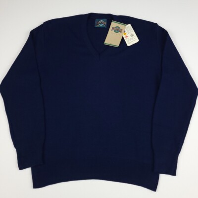 Vintage 80s Jantzen Navy Blue Cotton V Neck Knit Sweater NWT Deadstock USA Made