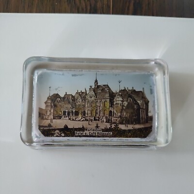 Antique 1857  Marienbad Hotel u. Cafe' Rubezahl Germany Under Glass Paperweight