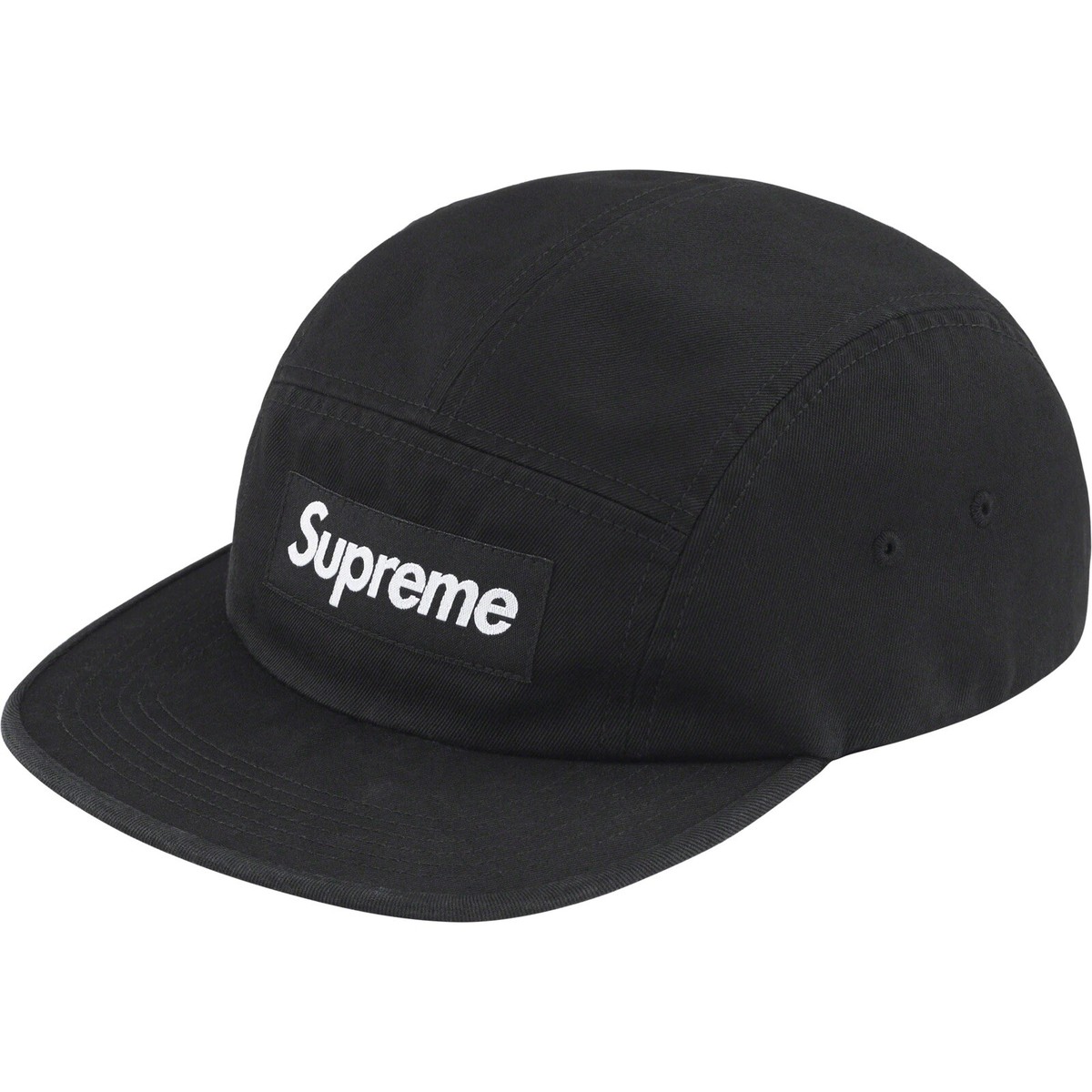 Supreme Washed Chino Twill Camp Cap Black (FW23) In hand Supreme Washed Chino Twill Camp Cap Black (FW23) In hand