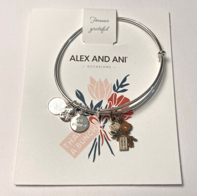 Alex and Ani Forever Grateful Thanks Bunch Charm Bracelet Flower USA Flag Energy