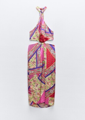 ZARA Women L Patchwork Print Halter Midi Dress Open Sides Wrap 3277/228 for  sale online | eBay