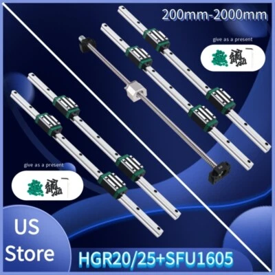 HGR25 HGR20 Linear Rail 200-2000mm HGH20/25CA Kit+SFU1605 BallScrew BK/BF12 Set