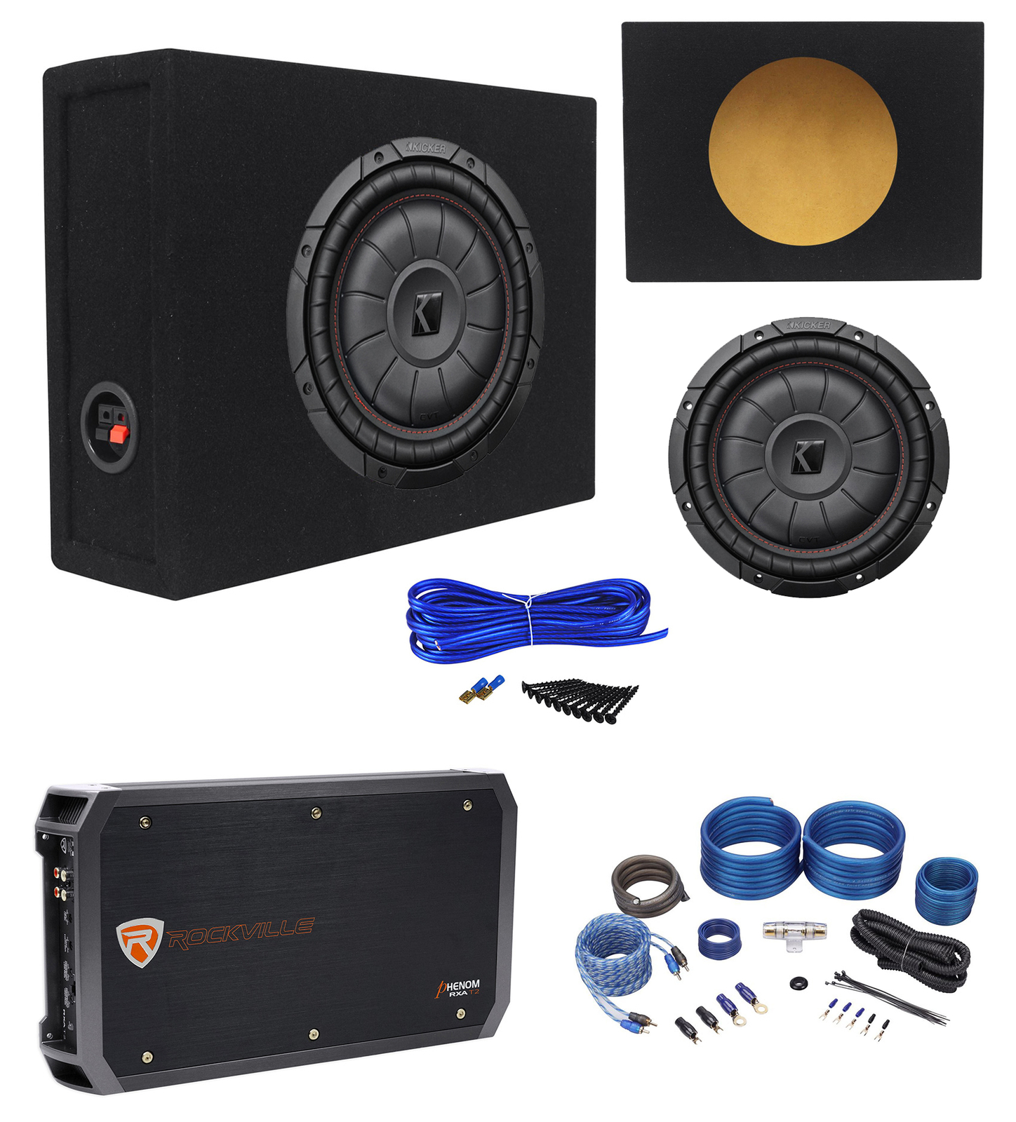 Сабвуфер Kicker 43CVT104 COMPVT мощностью 800 Вт с 10-дюймовым шумоподавлением Герметичная коробка Усилитель Комплект проводов 47490₽