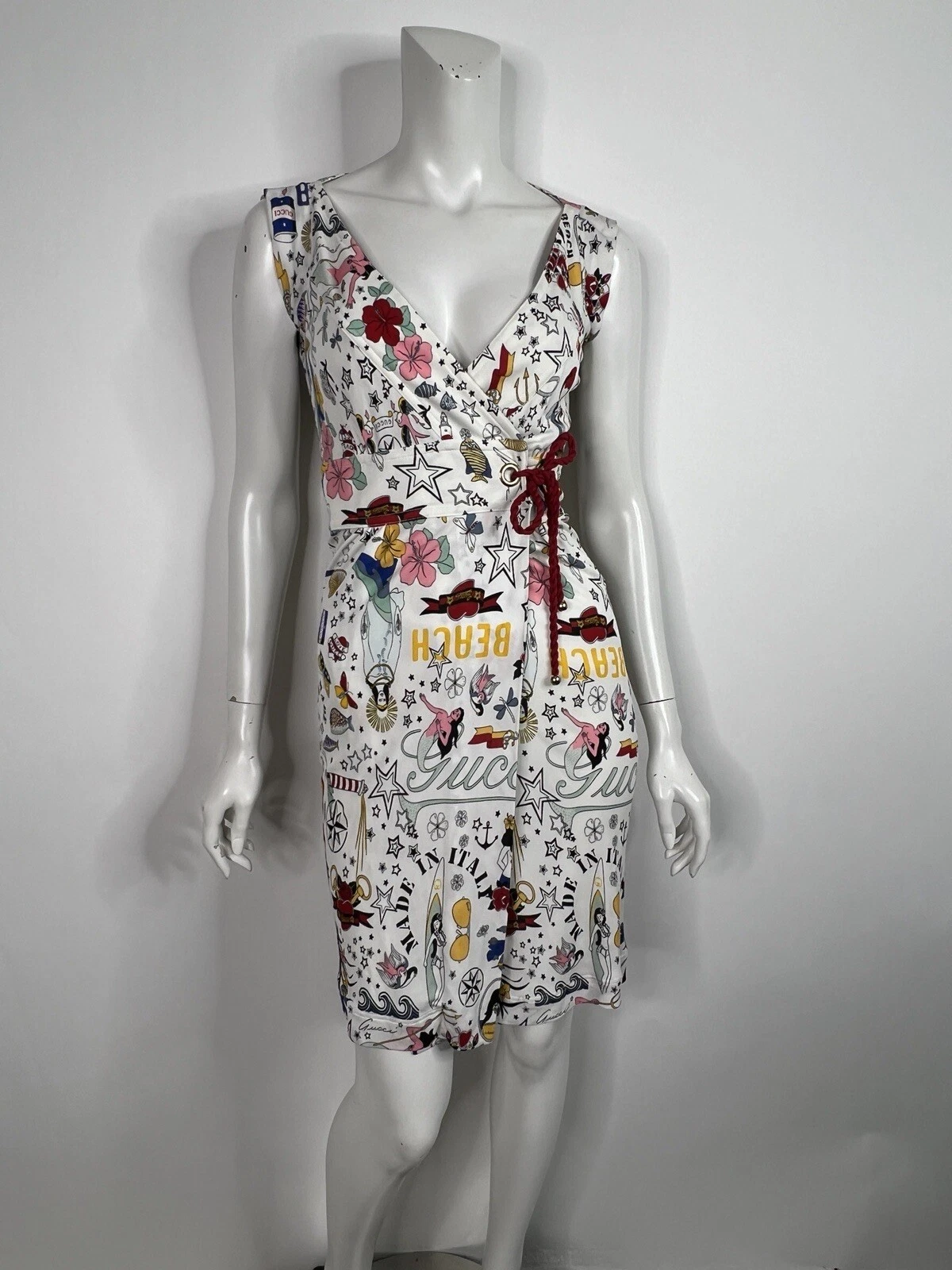 ROBE IMPRIMÉE LOGO TATOUAGE BLANC VINTAGE GUCCI 2008 XS