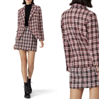 Lioness / Anthropologie Red Gold Tartan Palermo Blazer Jacket Coat Set - Large