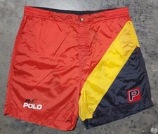 Vintage Polo Sport Ralph Lauren Swim Trunks Men's Large Colorblock Logo Spellout