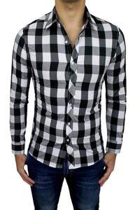 camisa cuadros blanco y negro hombre