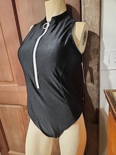 NWT Black Zip Up Charmo Brand Womens One Piece Bathing Suit Sz XL Padded - 第 3/8 張圖片