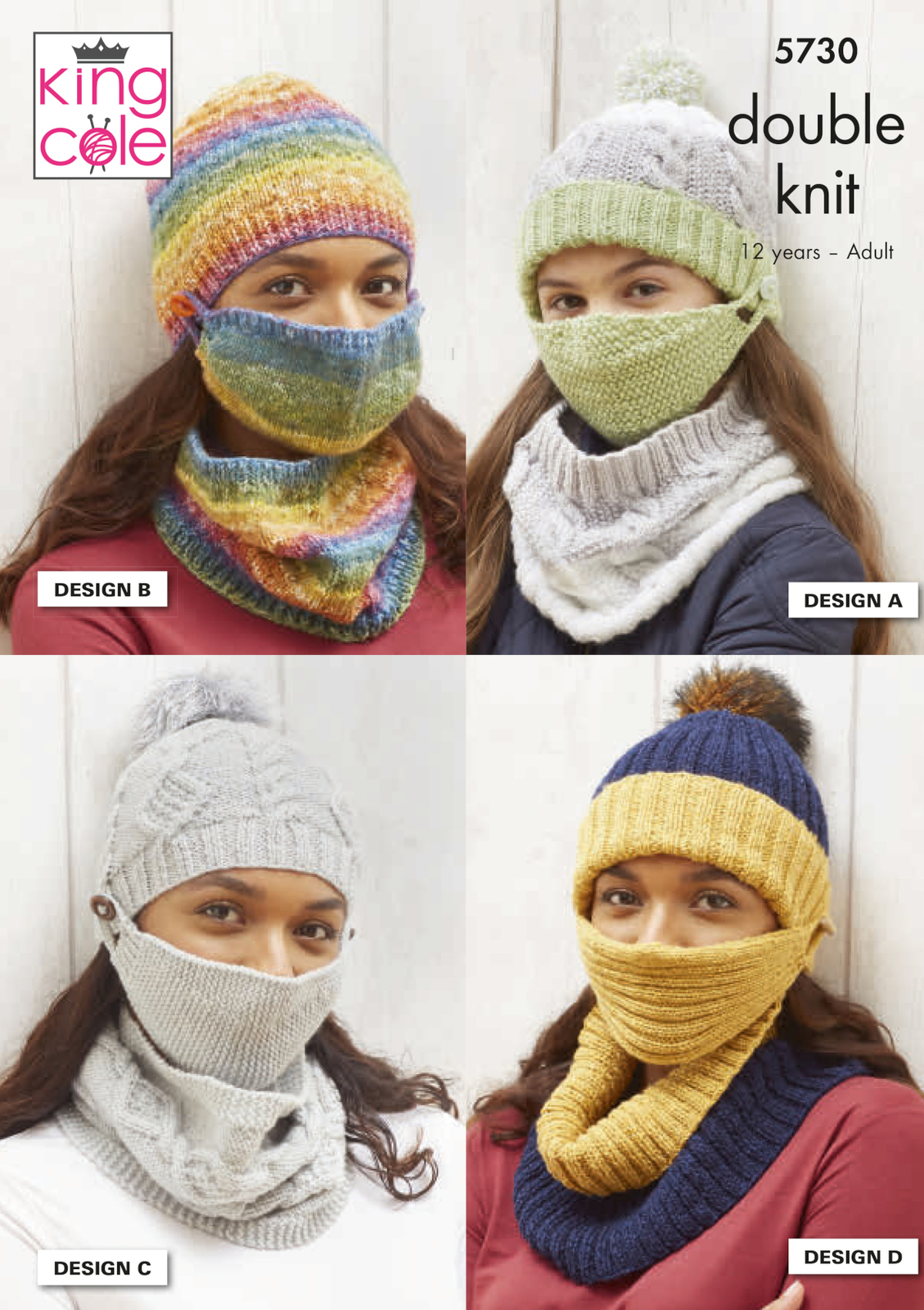 Knitting Pattern for Face Mask Facial Coverings Hats & Cowls King Cole DK 5730