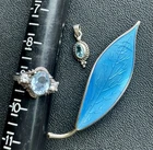 VTG 925 Sterling Silver Jewelry Lot Aquamarine Ring & Brooch NOT SCRAP 14 Grams