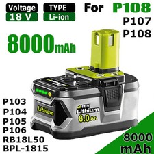For RYOBI P108 18V 8000mah High Capacity Battery p103 p104 p105 p107 Battery
