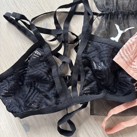 NWT LOT 2 For Love & Lemons Black & Pink Love You Knot Bra XXS Skivvies Peach