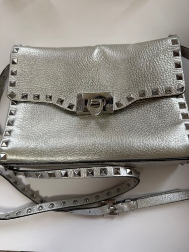 VALENTINO Studs Shoulder Bag Silver FROM JAPAN
