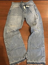 Mens Baggy Light Blue Jeans Size 36 Distressed Denim NWOT Hip Hop Streetwear