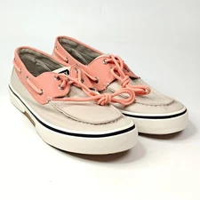 Sperry Men Top-Sider Boat Shoe Bahama STS19240 Canvas Leather Coral Size 10.5 ~