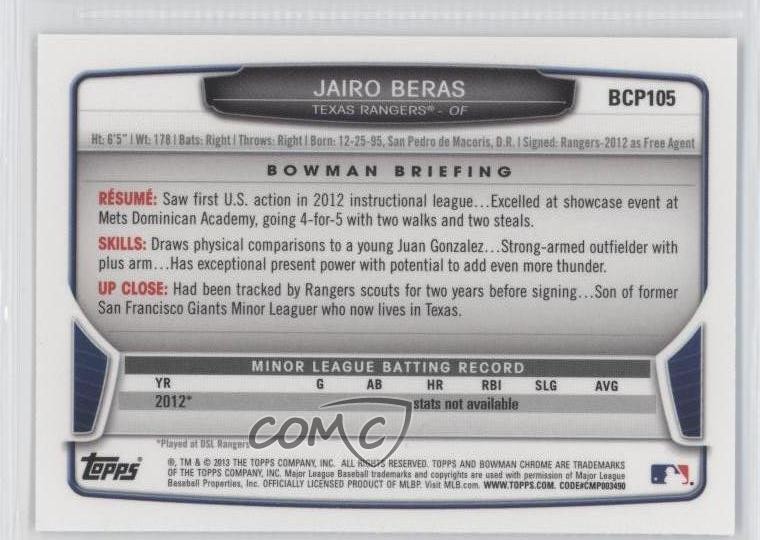 2013 Bowman Prospects Chrome Jairo Beras #BCP105 0w8 | eBay