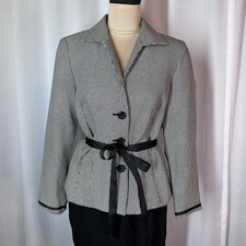 Vintage Houndstooth Blazer Jacket Sz 6 Ribbon Waist 3 Button Long Sleeve Classic
