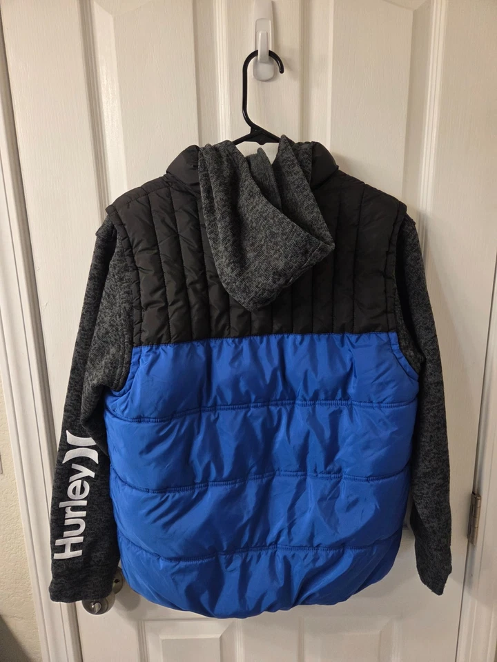 Chaqueta acolchada Hurley para niño - con capucha - azul y gris - cremallera - XL #S201 Foto 3 de 3