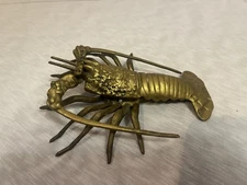 Vintage Brass Lobster Crawfish Crayfish Crustacean Prawn Figure Paperweight 7.5”