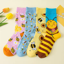 4 Pairs of Mixed Color Bee Print Socks for Women