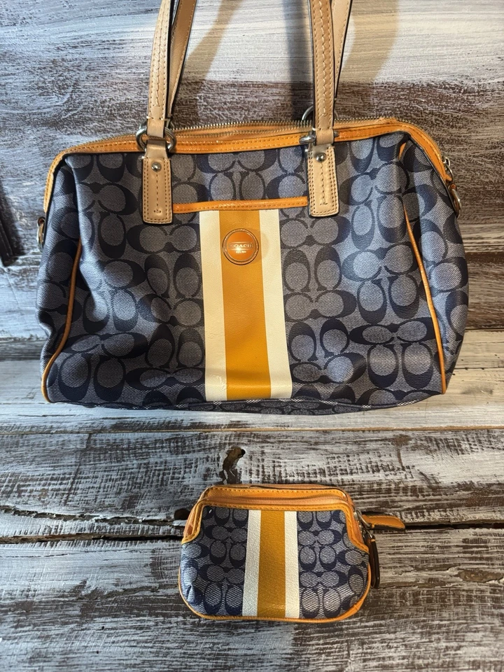 Coach Heritage Stripe Shoulder Bag In Blue And Orange With Matching Wallet - Image 2 of 4