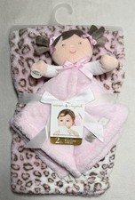 Blankets And Beyond 2 Piece Gift Set Baby Doll Brow Hair Pink Leopard Print NEW