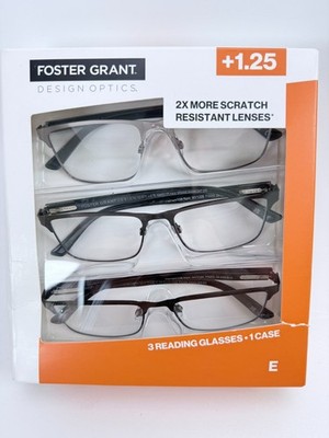 Design Optics By Foster Grant 668 Full Metal Square Reading Glasses 3 Pk +1.25