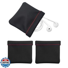 Quacc 3pcs Earphone Pouch PU Leather Headphone Storage Bag Universal Spring B