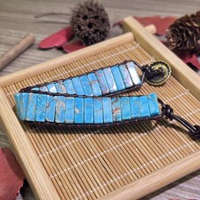 Natural Turquoise Tube Beads Genuine Leather Handmade Women Men Bracelet Gift