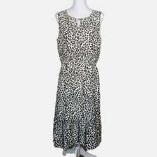 Talbots Midi Dress Womens 10 Leopard Flounce Hem Elastic Waist Casual Comfort