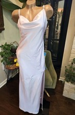 Forever 21 Pink Satin Cowl Neck Maxi Dress Lace Trim Split Slip Med