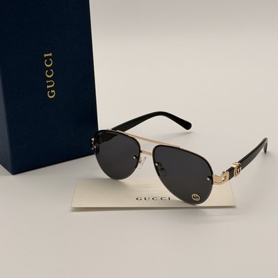 Gucci GG 1220S Black & Gold Aviator Sunglasses - Ships Today!