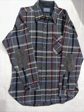 Vintage Pendleton 100 Virgin Wool Flannel Men  s Large L/S Plaid Elbow Patches