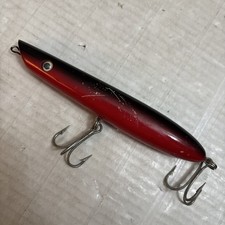 Pencil Popper Surf Fishing Lure Striped Bass VTG Red Black 7" Top Water Wood EUC
