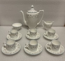 Rare Coalport Mignon 16 Piece Coffee Set - Bone China - pink & blue flowers 