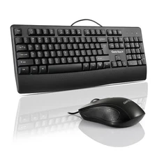 Wired Keyboard, Mouse Combo, Black, 104 Keys, Full-Size, Ergonomic, Palm Rest