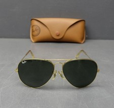 Ray Ban Vtg B L Gold Aviator Green Lens Sunglasses Men/Women USA w/ Case