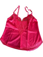 LORRAINE SHEER LACE TRIMED V - NECK CAMI / CAMISOLE RED LINGERIE