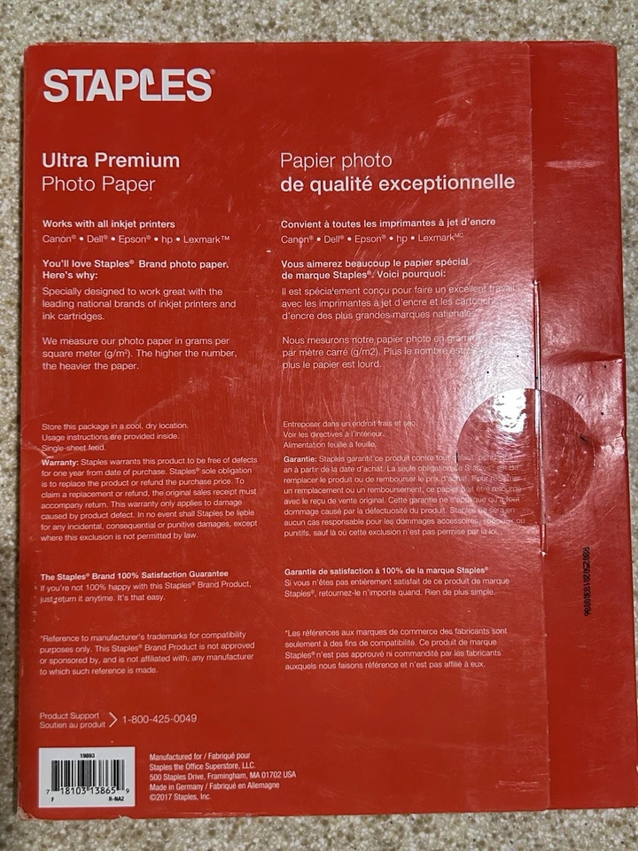 Staples Ultra Premium Photo Paper Satin 50 Sheets 80 Lb 11.5 mil 300 g/m 1/2 Off - Image 4 of 4