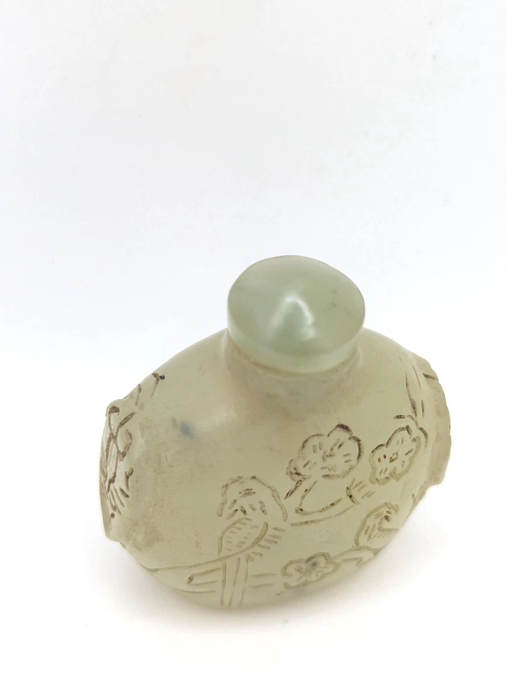 Antigua botella de tabaco de jade tallada dinastía rara flor pájaro pequeño insecto escorpión Foto 2 de 4
