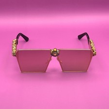 Oversized Pink Mirrored Square Sunglasses Gold Crystal Embellished Clusters