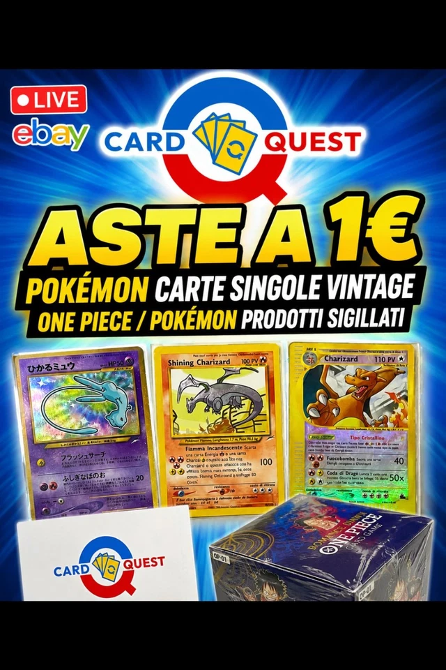 PRIMA LIVE CARD QUEST-ASTE 1 EURO CARTE SINGOLE POKEMON E ONE PIECE