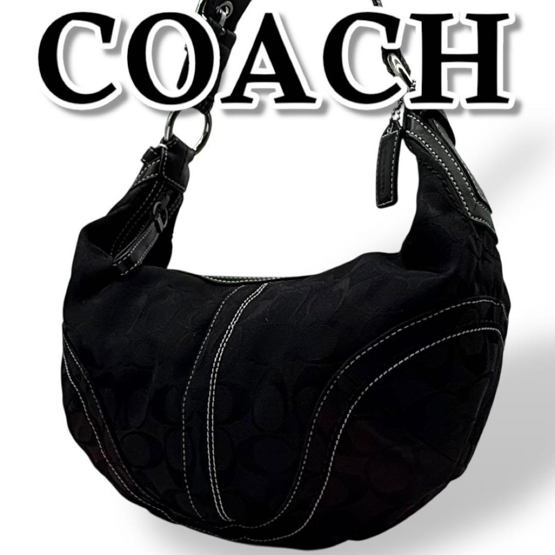 Authentic Used Coach Canvas Leather Hobo One Shoulder Bag  