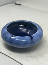 Royal Haeger USA Mid-Century Pottery Ashtray Bowl Blue Drip Crystalline Glaze