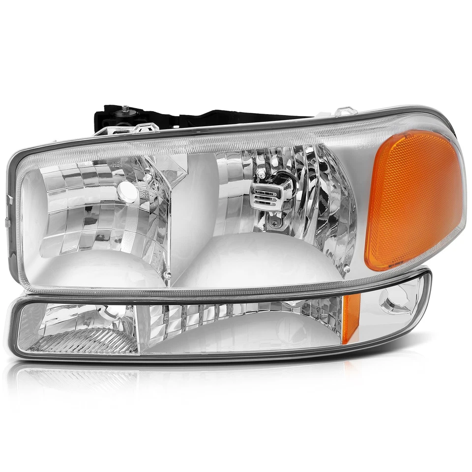 Par de montaje de faros de lente transparente para GMC Sierra 1500 1999-2006 + luz de parachoques Foto 4 de 4