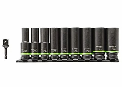 Bosch ITDSO12V10 10pc Impact Deep Well 1/2'' Socket Set 1/4'' Hex to 1/2'' Adapter