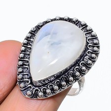 Natural Moonstone Gemstone 925 Sterling Silver Jewelry Ring Size 8 US 