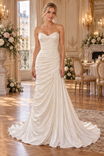 Wtoo Watters Bride 12 Ivory Strapless Charmeuse Satin Ruched Asymmetric NWT