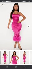 NWT FREE SHIP FASHION NOVA PARTY FEATHER MIDI PINK DRESS SIZE MEDIUM