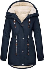 Womens Winter Parka Jacket Fleece Lined Hooded Thermal Coat Navy L
